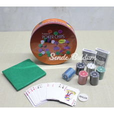 Metal Kutulu 120 Chip Ve 2 Adet İskambil  Kağit Setine Sahip Poker Oyunu Alk3535