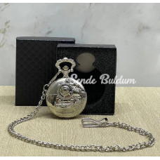 Özel Kutulu Tren Temalı Gümüş Köstekli Saat Alk4657