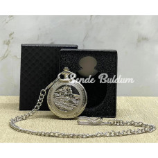 Özel Kutulu Tren Temali Gümüş Köstekli Saat Alk4675