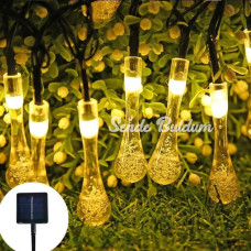 10 Led 2 Metre Sarı Kristal Su Damlası Güneş Enerjili Led Işık Solar Bahçe Ağaç Lamba Aydınlatması