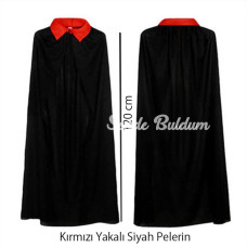 Kırmızı Yakalı Siyah Dracula Pelerin 120 Cm