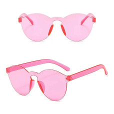 Sert Mika Oval Şekilli Çerçevesiz Pembe Gözlük Retro Parti 5x14 Cm