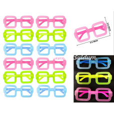 Fosforlu Kare Model Glow Parti Gözlüğü Karanlıkta Yanan Gözlükler 12 Adet