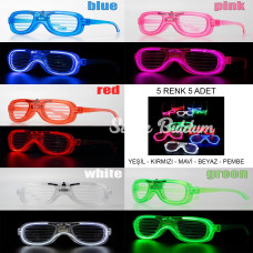 Glow Model Led Işıklı Parti Gözlüğü 3 Modlu 5 Renk 5 Adet