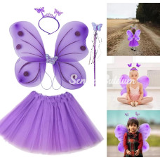 Lila Mor Kelebek Kostümü  Lila Mor Kelebek Kostüm Aksesuar Seti 4 Parça