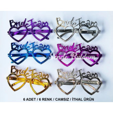 Kalpli Bride Team Gözlük Seti 6 Renk  Kına  Düğün Partileri İçin