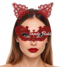 Şık Kırmızı Dantel Maske Ve Taç Seti 5 No – Maskeli Balo  Özel Etkinlikler