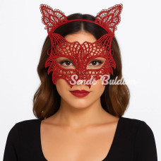 Kırmızı Dantel Kedi Maskesi Ve Dantel Taç Seti 8 No – Kadın Kostüm Aksesuarı