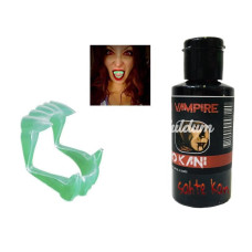 Fosforlu Çift Damak Takma Vampir Dişi Ve 50 Gr Tiyatro Kanı
