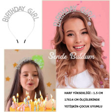 Kristal Taşlı Gümüş Birthday Girl Yazılı Doğum Günü Parti Tacı 19x11 Cm