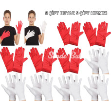 Çocuk Gösteri Eldiven Seti – 5 Çift Beyaz  5 Çift Kırmızı