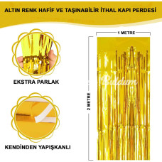 Altın Gold Renk Ekstra Metalize Parlak Saçaklı Arka Fon Perde İthal A Kalite 1x2 Metre