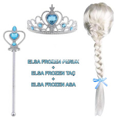 Örgülü Karlar Ülkesi Frozen Elsa Peruğu Tacı Ve Sopası Çocuk Boy Örgülü Karlar Ülkesi Frozen Elsa Peruğu Tacı Ve Sopası Çocuk Boy