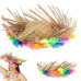 Naturel Renk Püsküllü Örme Hasır Hawaii Luau Aloha Şapka 13x36 Cm