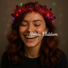 Kalp Püsküllü Gece Parıltısı 3 Modlu Led39li Işıklı Taç Kırmızı Renk