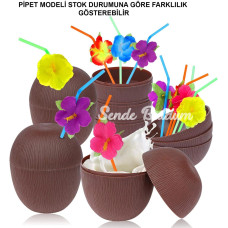 Hindistan Cevizi Hawaii Luau Aloha Pipetli İçecek Kabı Bardak 10x13 Cm 1 Adet Hindistan Cevizi Hawaii Luau Aloha Pipetli İçecek Kabı Bardak 10x13 Cm 1 Adet