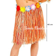 Yetişkin Ve Çocuk Uyumlu Turuncu Renk Püsküllü Hawaii Luau Hula Etek 40 Cm