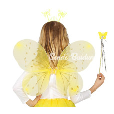 Sarı Kelebek Erkekkız Seti – 50 Cm Kelebek Kanadı Taç Ve Asa