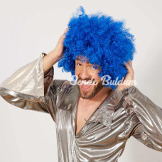 Mavi Renk Kıvırcık Afro Bonus Peruk Mavi Renk Kıvırcık Afro Bonus Peruk