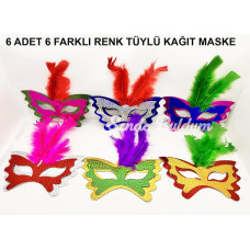 Tüylü Kağıt Parti Venedik Balo After Maskesi 6 Adet Tüylü Kağıt Parti Venedik Balo After Maskesi 6 Adet
