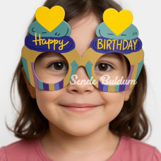 Cupcake Temalı Doğum Günü Renkli Karton Happy Birthday Gözlüğü 6 Adet