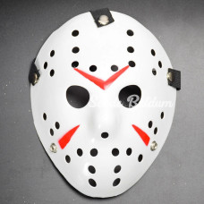 Beyaz Renk Kırmızı Çizgili Tam Yüz Hokey Jason Maskesi Hannibal Maskesi