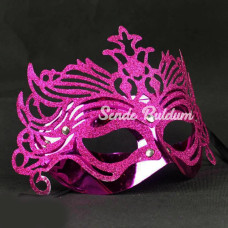 Metalik Fuşya Pembe Renk Masquerade Kelebek Simli Parti Maskesi 23x14 Cm