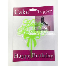Happy Birthday Yazılı Fiyonklu Pasta Kek Çubuğu Yeşil Renk
