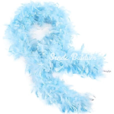 Açık Mavi Renk Kabarık Kalın Otriş Boa Tüy 6 Cm Genişlik 180200 Cm Uzunluk