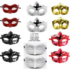 12’li Renkli Parti Maskesi Seti – Siyah Gold Gümüş Kırmızı Beyaz Mat Kırmızı