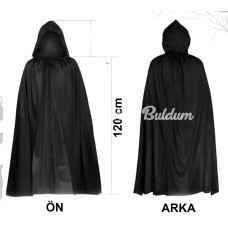 Siyah Uzun Pelerin 120 Cm Kapüşonlu – Cosplay Ve Parti Kostümü