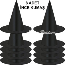 8 Adet Siyah Cadı Şapkası – Yetişkin  Çocuk Kostüm Aksesuarı