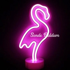 Neon Işıklı Flamingo Masa Gece Lambası Pil+usb Mz6200259