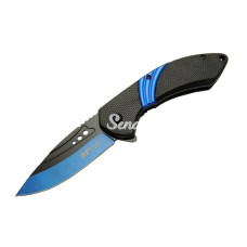 4213 Mavi Kamp Çakı 20cm Yarı Otomatik Kemerlikli Oluklu