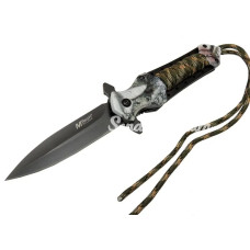4266 Siyah Kamp Çakı 21cm  Yarı Otomatik İpli Kemerlikli