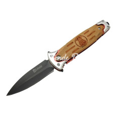 Fs 11031 Kahverengi Kamp Çakı 20cm Police İşlemeli Ahşap Sap Kemerlikli Cam Kırma Aparatlı