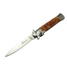 Fs 12461 Kahverengi  Çakı 23cm  Ejder İşlemeli Sap Kemerlikli Arkadan Tetikli