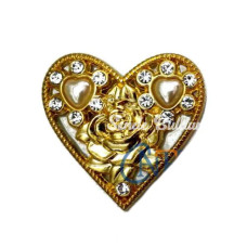 Taşlı Kalp Broş Kutu Sandık Süsü  Sarı 1 Adet