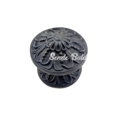 Antika Tarz Dekoratif Pirinç Çiçekli Kapı Tokmağı  80 Mm Çap Oksit